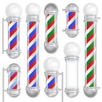 Barber Shop Pole Vector. 3D Classic Barber Shop Pole Set. Red, Blue, White Stripes. Isolated On White Illustration vector