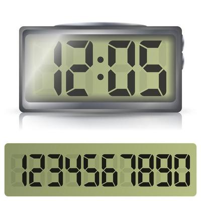 Digital Alarm Clock Vector. Classic Digital Clock With Lcd Display. Isolated