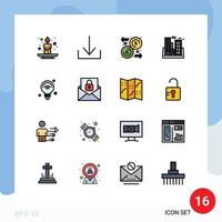 Mobile Interface Flat Color Filled Line Set of 16 Pictograms of internet of things bulb money company polution Editable Creative Vector Design Elements