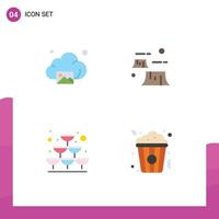 Universal Icon Symbols Group of 4 Modern Flat Icons of cloud glass technology deforestation wine Editable Vector Design Elements