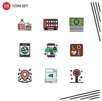 9 iconos creativos, signos y símbolos modernos de marketing, transporte en línea, aplicación de Internet, elementos de diseño vectorial editables vector