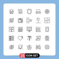 conjunto de 25 iconos modernos de la interfaz de usuario símbolos signos para el navegador de ubicación marcar el pedal de navegación elementos de diseño vectorial editables vector