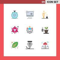 Pictogram Set of 9 Simple Flat Colors of sun flower rose process thought ideas Editable Vector Design Elements