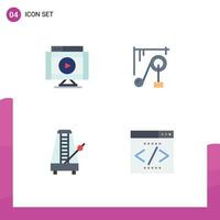 Universal Icon Symbols Group of 4 Modern Flat Icons of internet audio player machine metronome Editable Vector Design Elements