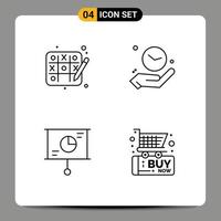 Mobile Interface Line Set of 4 Pictograms of tic tac toe strategy clock time black friday Editable Vector Design Elements