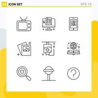 9 Universal Outlines Set for Web and Mobile Applications medical healthcare read photo gallery Editable Vector Design Elements