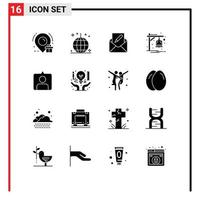 Set of 16 Modern UI Icons Symbols Signs for contac notification compose bell mail Editable Vector Design Elements
