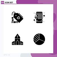 Pack of 4 creative Solid Glyphs of tag easter mother mobile diagram Editable Vector Design Elements