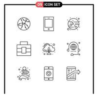 Pack of 9 creative Outlines of cloud zero eclipse emission toolbox Editable Vector Design Elements