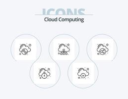 paquete de iconos de línea de computación en la nube 5 diseño de iconos. información descargar. imprimir. nube vector