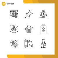 Pack of 9 Modern Outlines Signs and Symbols for Web Print Media such as check view data search eye Editable Vector Design Elements