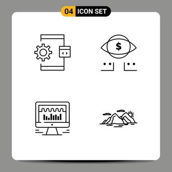 grupo de 4 signos y símbolos de colores planos de línea rellena para el desarrollo de la computadora de la aplicación elementos de diseño vectorial editables vector