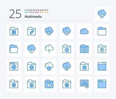 paquete de iconos multimedia de 25 colores azules que incluye almacenamiento. archivos datos. almacenamiento. nube vector