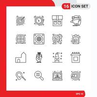 Universal Icon Symbols Group of 16 Modern Outlines of movie reel vr bag virtual reality Editable Vector Design Elements