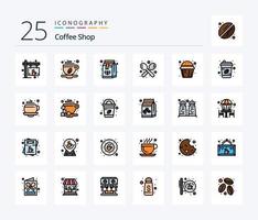 paquete de iconos rellenos de 25 líneas de cafetería que incluye pastel. cuchara. bebida. tienda. café vector