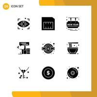 Modern Set of 9 Solid Glyphs and symbols such as tax gear happy thumb like Editable Vector Design Elements