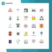 Pictogram Set of 25 Simple Flat Colors of love giftbox shield pad controller Editable Vector Design Elements