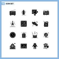 Set of 16 Commercial Solid Glyphs pack for gallery divider business compass party Editable Vector Design Elements