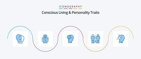 Concious Living And Personality Traits Blue 5 Icon Pack Including shared. mind. analytics. knowledge. processing vector