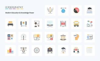 paquete de iconos de color plano de 25 educación moderna y poder del conocimiento vector
