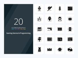 20 Gaming Genres And Programming Solid Glyph icon for presentation vector