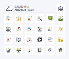 Accounting And Finance 25 Flat Color icon pack including business. data analysis. coins. auditing. chart vector
