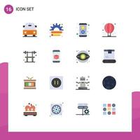 Group of 16 Flat Colors Signs and Symbols for exercise sky coding mountain balloon Editable Pack of Creative Vector Design Elements