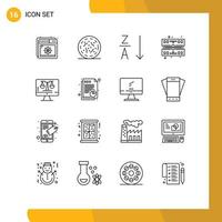 User Interface Pack of 16 Basic Outlines of screen computer alphabetical digital law online memory Editable Vector Design Elements