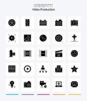 producción de video creativo paquete de iconos negros sólidos de 25 glifos, como video. televisión. vídeo.. foto vector