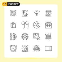 Modern Set of 16 Outlines Pictograph of breakfast jar idea jam party Editable Vector Design Elements