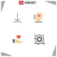 4 Universal Flat Icons Set for Web and Mobile Applications download donation brain process hand Editable Vector Design Elements