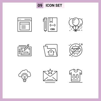 conjunto de esquema de interfaz móvil de 9 pictogramas de diseño móvil desarrollo tableta celebración elementos de diseño vectorial editables vector