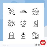 9 Universal Outlines Set for Web and Mobile Applications brain disease bio construction and tools lab power Editable Vector Design Elements