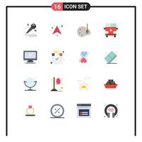 conjunto de 16 iconos de interfaz de usuario modernos signos de símbolos para transporte de computadora esquema de arte ambulancia paquete editable de elementos creativos de diseño de vectores