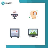 Mobile Interface Flat Icon Set of 4 Pictograms of boiled process egg head office Editable Vector Design Elements