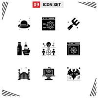 Set of 9 Modern UI Icons Symbols Signs for makeup accessories grooming programming cosmetology fork Editable Vector Design Elements