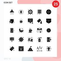 Modern Set of 25 Solid Glyphs and symbols such as vpn server gear database product Editable Vector Design Elements