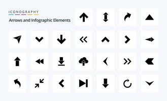 paquete de iconos de glifo sólido de 25 flechas vector