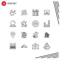 Set of 16 Commercial Outlines pack for glass stand pollution protection mask building Editable Vector Design Elements