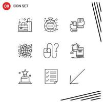 User Interface Pack of 9 Basic Outlines of desktop computer goalkeeper world like Editable Vector Design Elements