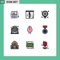 Group of 9 Modern Filledline Flat Colors Set for chicken online security computer search Editable Vector Design Elements