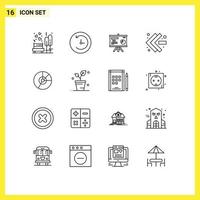 16 Universal Outlines Set for Web and Mobile Applications chart pie presentation left arrows Editable Vector Design Elements