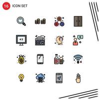 Mobile Interface Flat Color Filled Line Set of 16 Pictograms of tv aspect ratio money wardrobe home Editable Creative Vector Design Elements