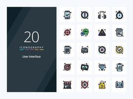 20 User Interface line Filled icon for presentation vector