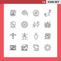 16 User Interface Outline Pack of modern Signs and Symbols of phone route spring pin usa Editable Vector Design Elements