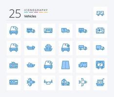 paquete de iconos de 25 vehículos de color azul que incluye vacaciones. combinación autobús. camión. camión vector