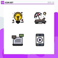 Mobile Interface Filledline Flat Color Set of 4 Pictograms of ideas sunbathe grand sale chair cart Editable Vector Design Elements