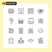 Set of 16 Modern UI Icons Symbols Signs for bluetooth structure web sketch constructing Editable Vector Design Elements