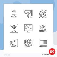 Pack of 9 Modern Outlines Signs and Symbols for Web Print Media such as computer sushi flower kitchen fast food Editable Vector Design Elements