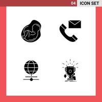Pack of 4 creative Solid Glyphs of baby info obstetrics contact internet Editable Vector Design Elements